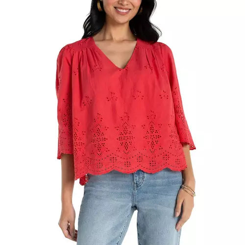 Liverpool 3/4 Sleeve Eyelet Top