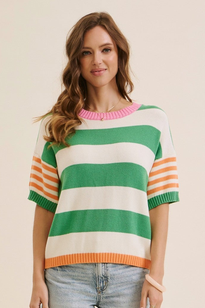 Multi Stripe Short Sleeve Sweater