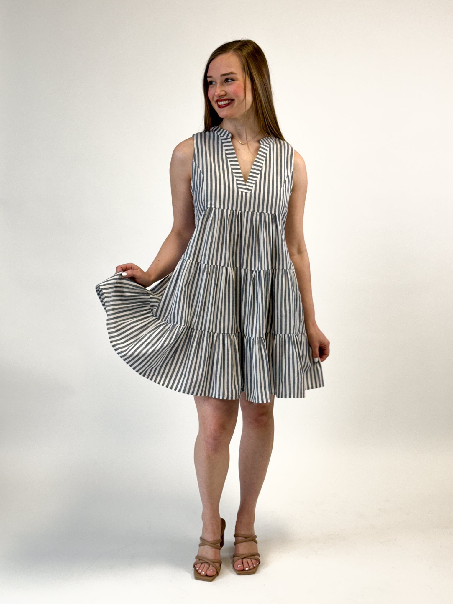Cotton Stripe Dress - Navy