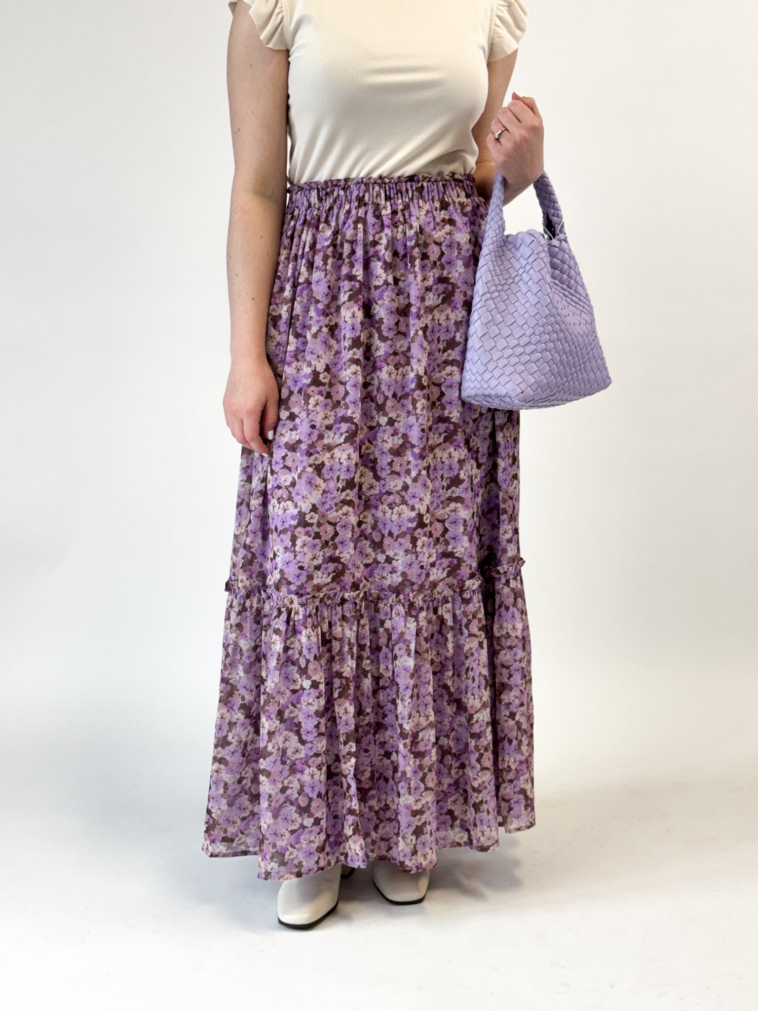 Floral Print Lined Sheer Midi Skirt