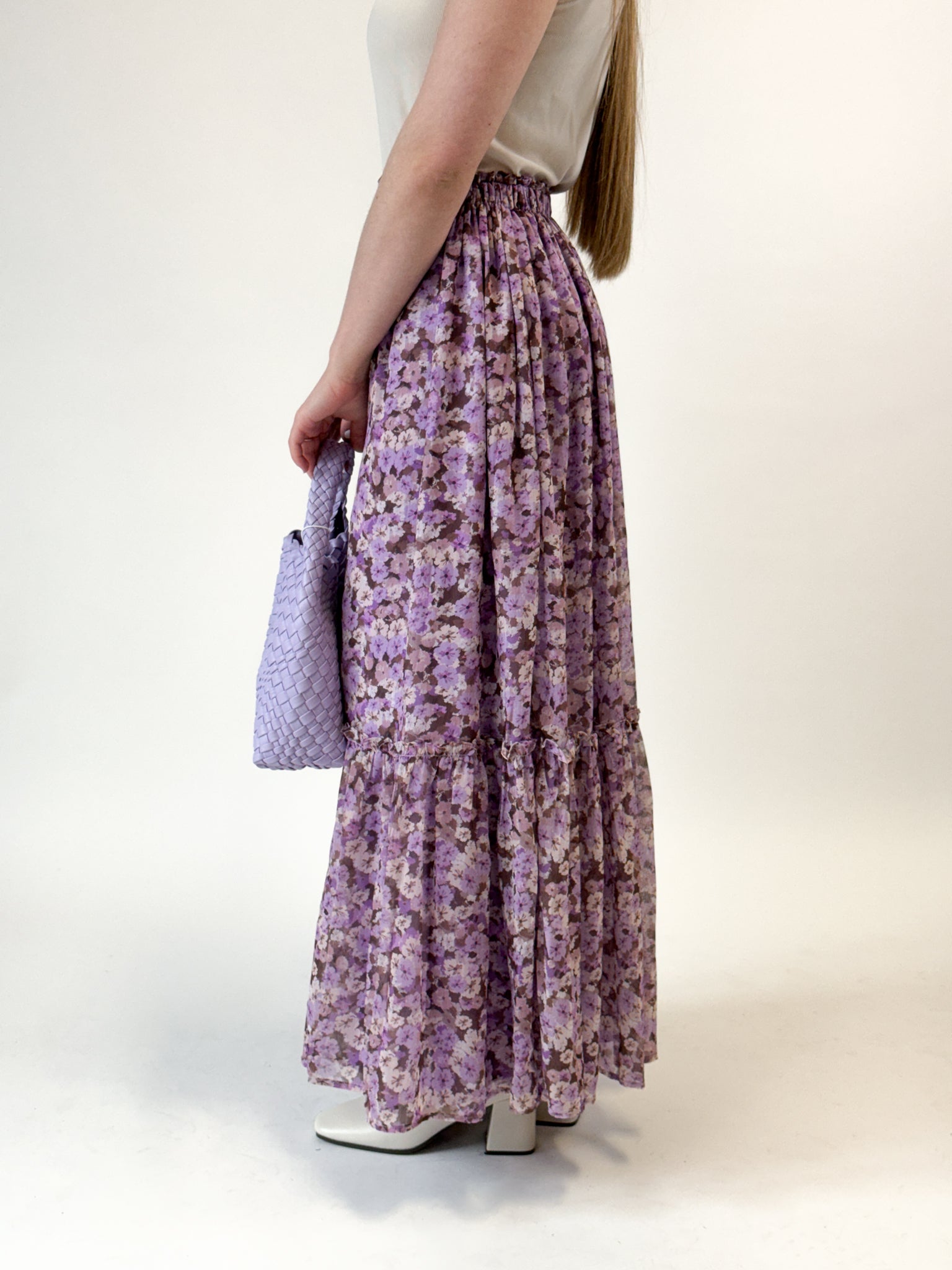 Floral Print Lined Sheer Midi Skirt