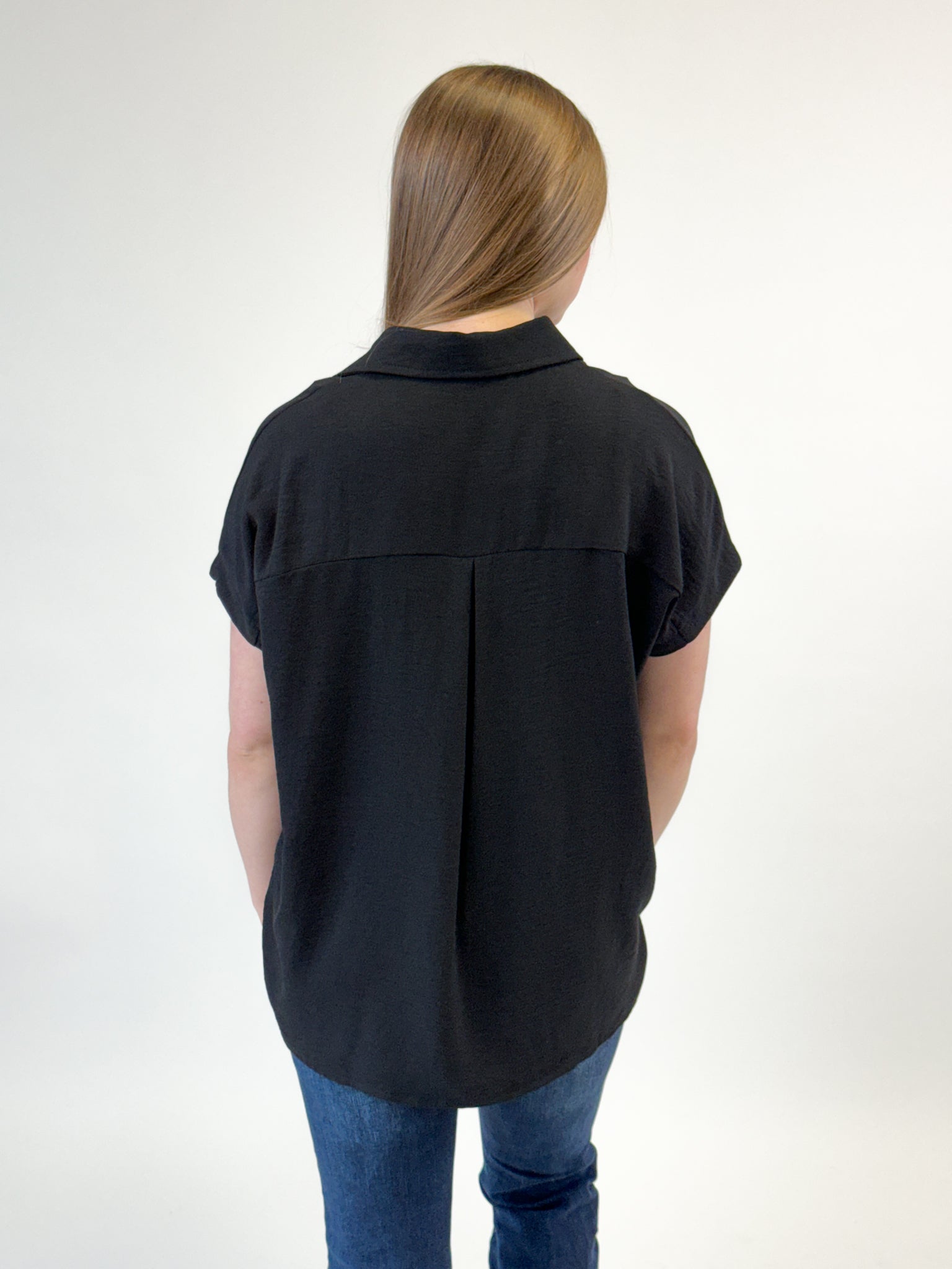 Button Down Dolman Sleeve Shirt - Black