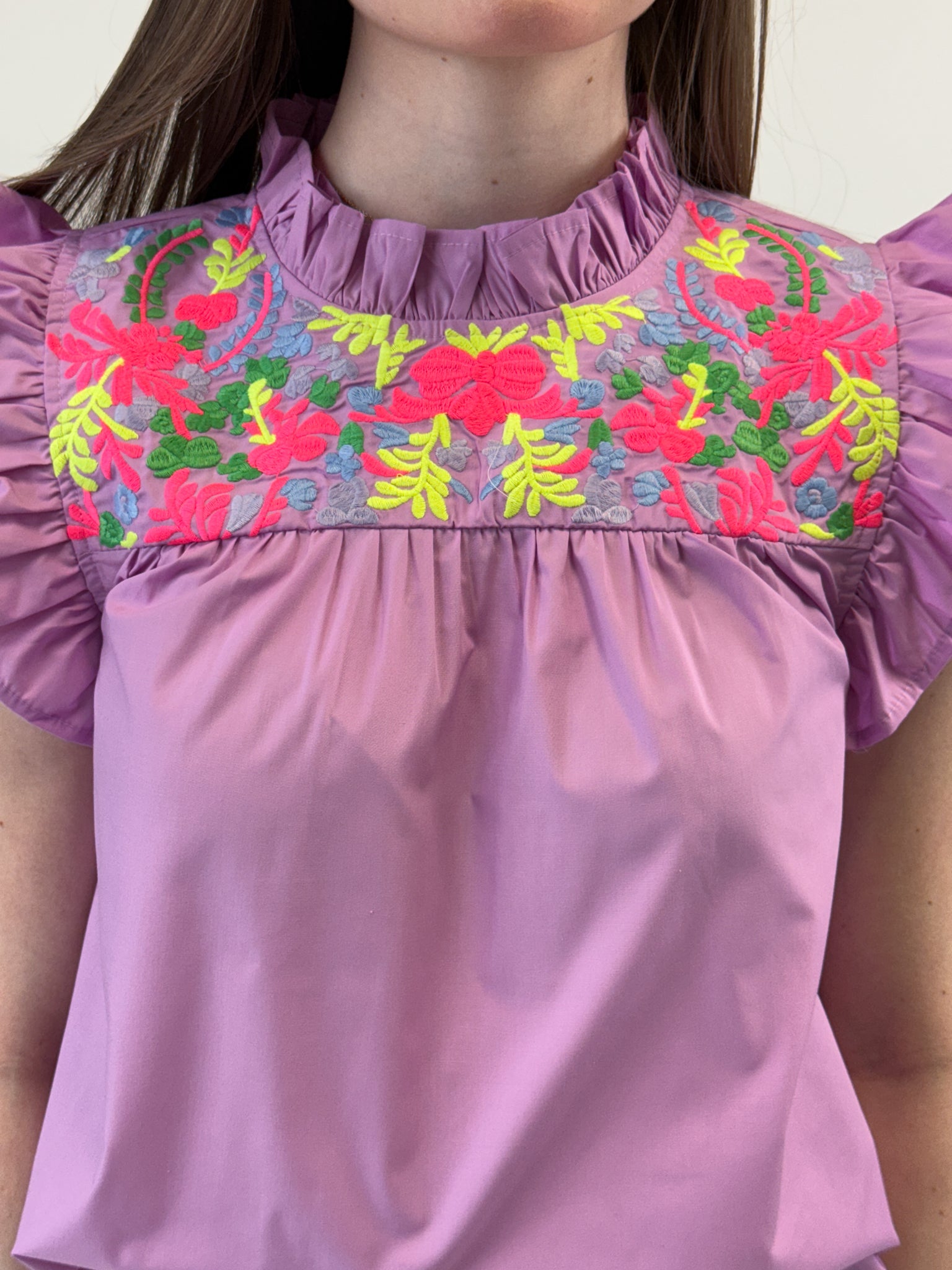 Embroidered Ruffle Sleeve Blouse