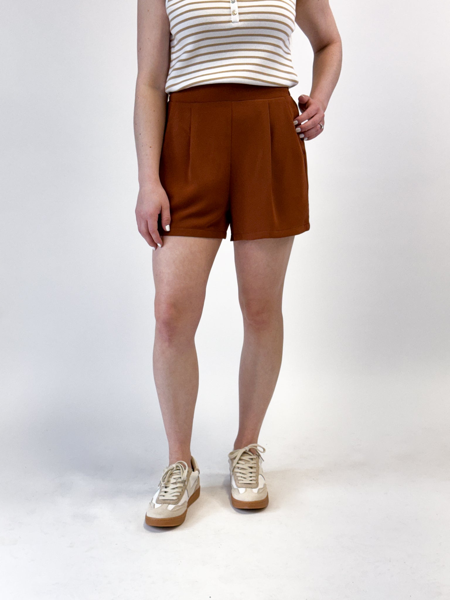 Front Pleated Dress Shorts - Toffee