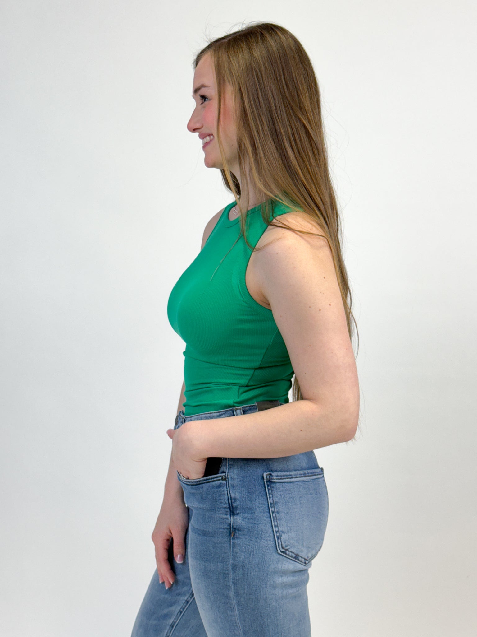 Round Neck Sleeveless Bodysuit - Green