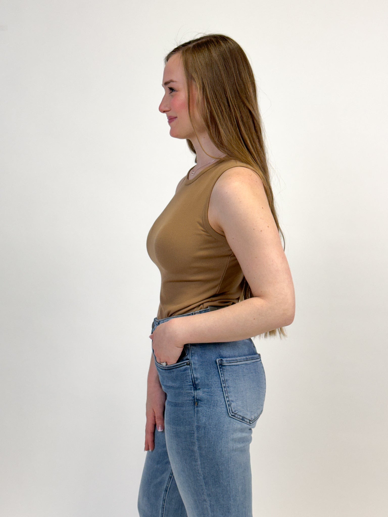 Round Neck Sleeveless Bodysuit - Tan