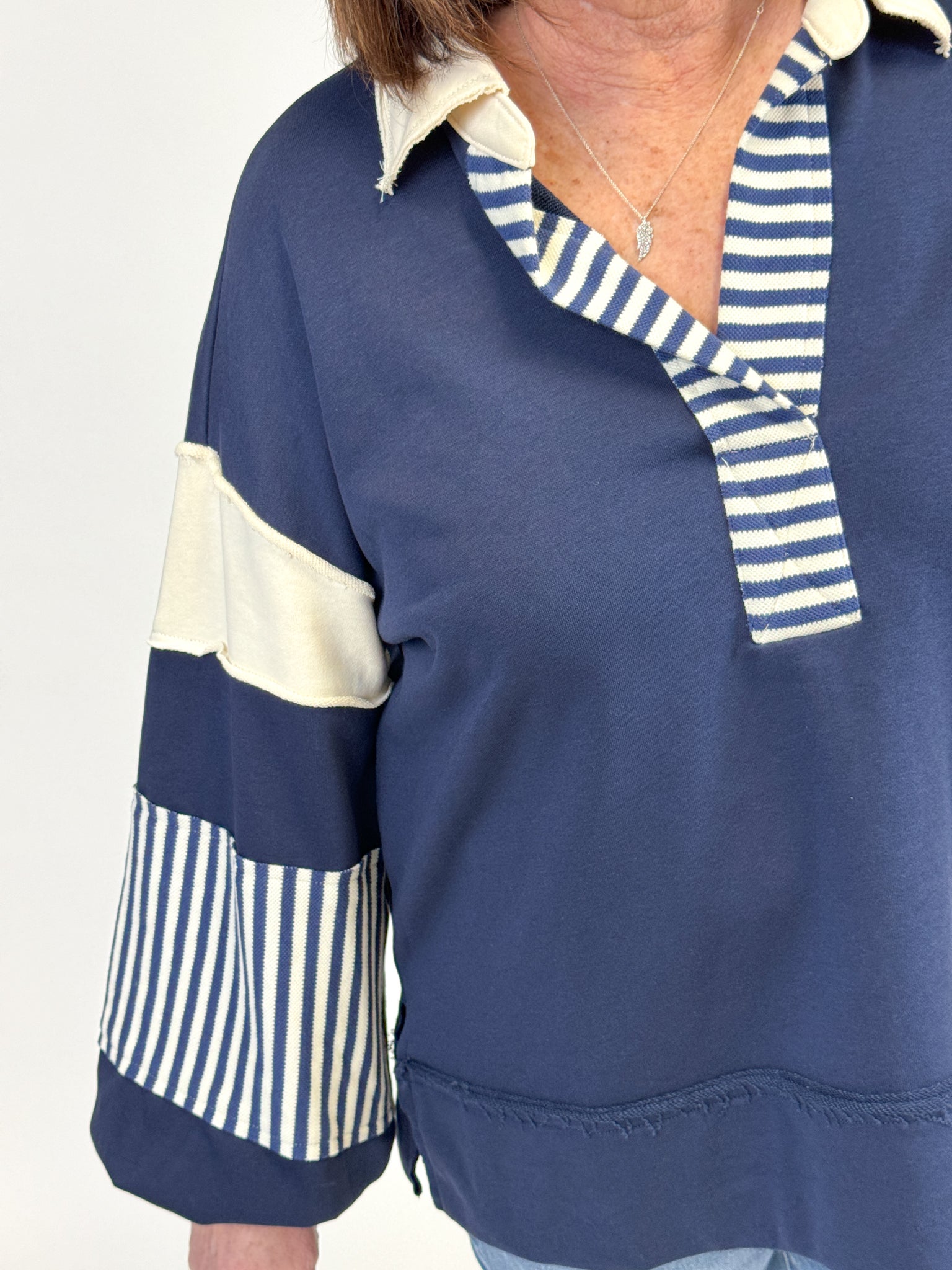 Navy & Ivory Striped Sweatshirt