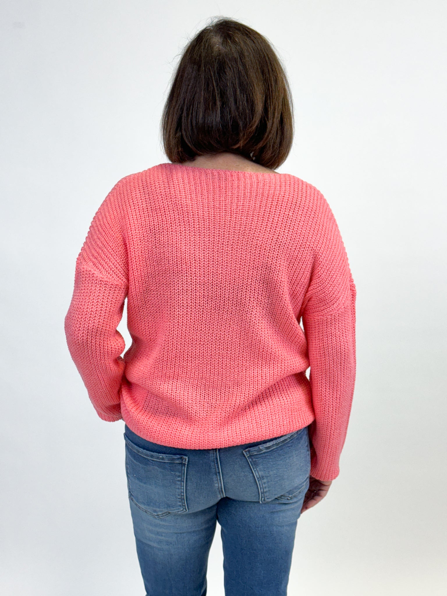 Basic V-Neck Sweater - Coral