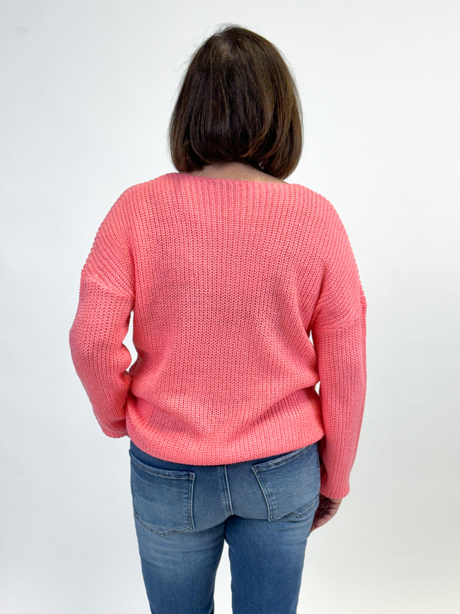 Basic V-Neck Sweater - Coral