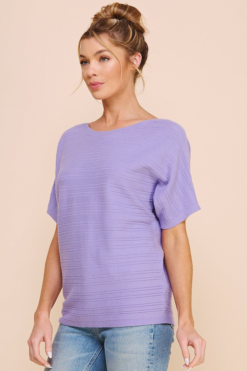 Variegated Rib Short Sleeve Top