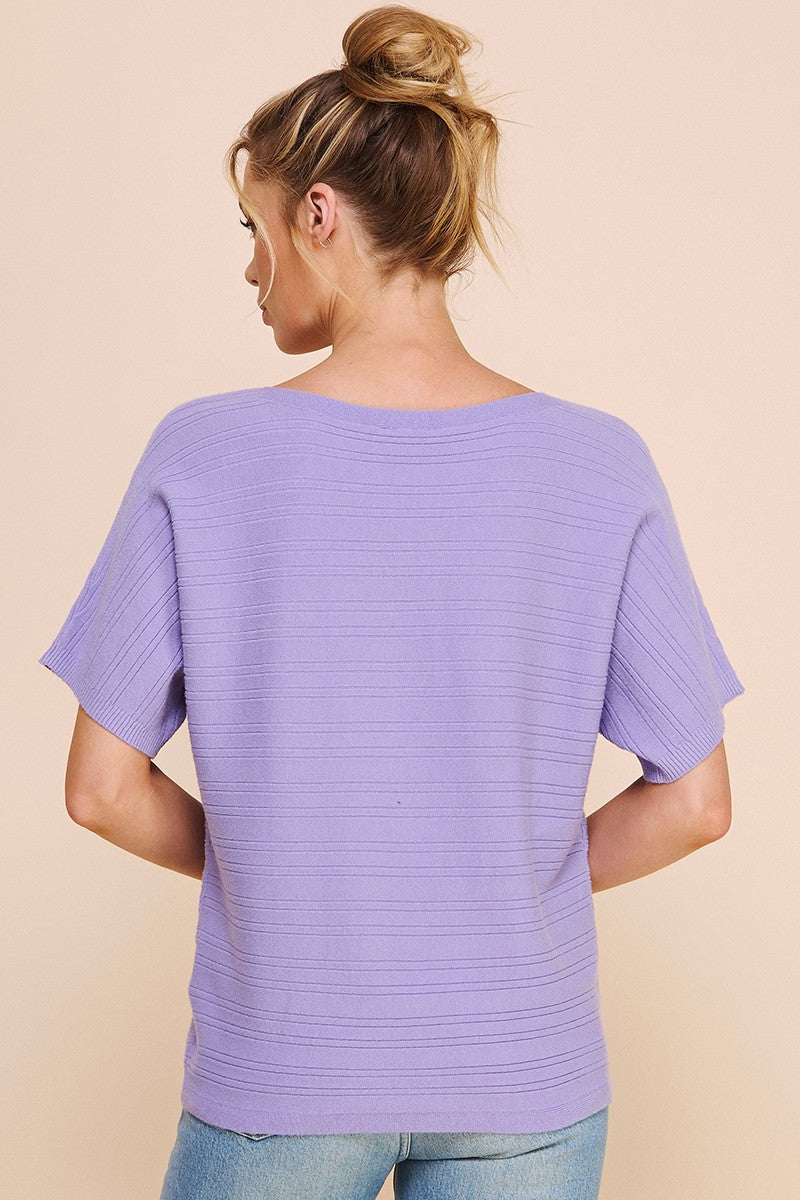 Variegated Rib Short Sleeve Top