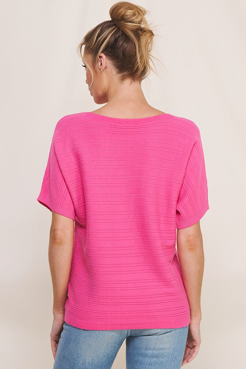 Variegated Rib Short Sleeve Top
