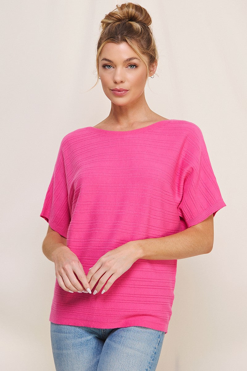 Variegated Rib Short Sleeve Top