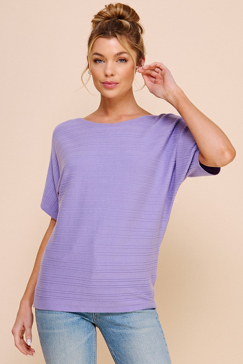 Variegated Rib Short Sleeve Top