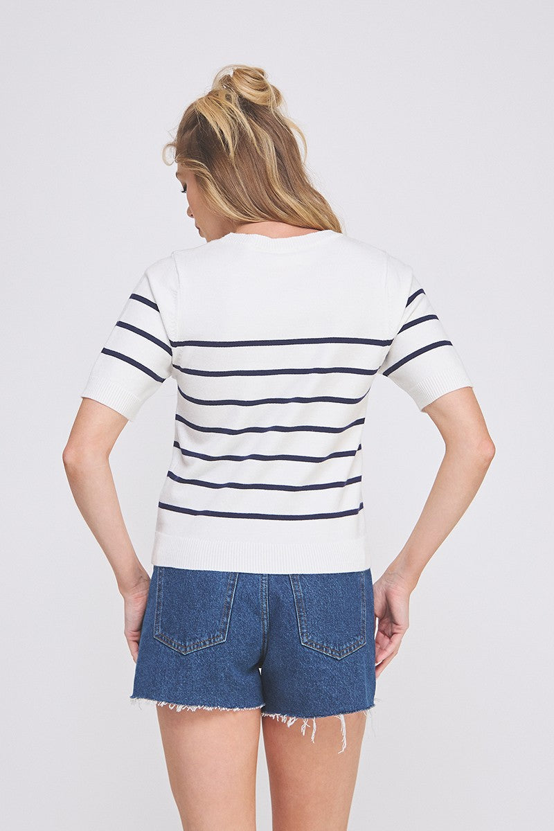 Short Sleeve Preppy Striped Top