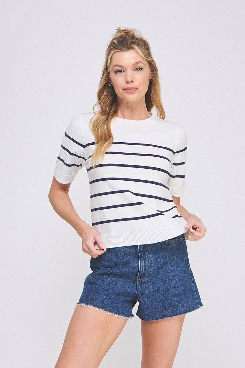 Short Sleeve Preppy Striped Top