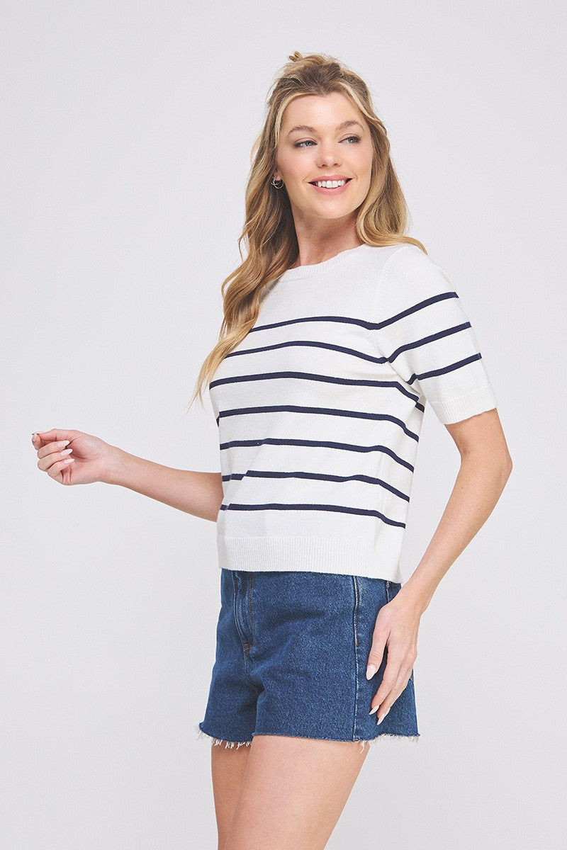 Short Sleeve Preppy Striped Top