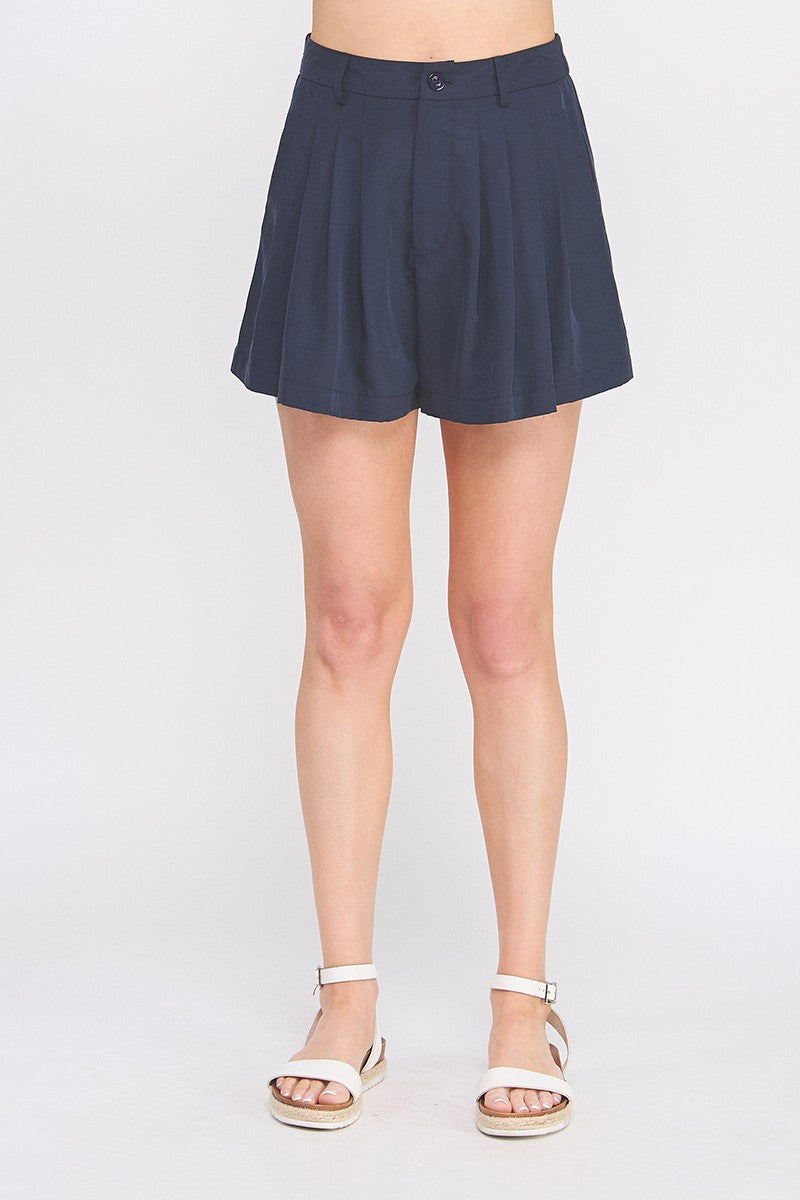 Flowy Pleat Elastic Waist Back Tennis Shorts