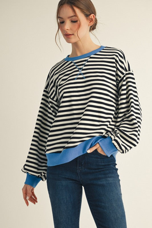 Striped Crewneck Sweatshirt with Contrast