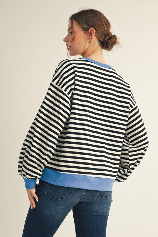 Striped Crewneck Sweatshirt with Contrast