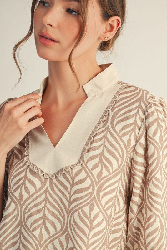 V-Neck Blouse W/ Ruffled Cuff