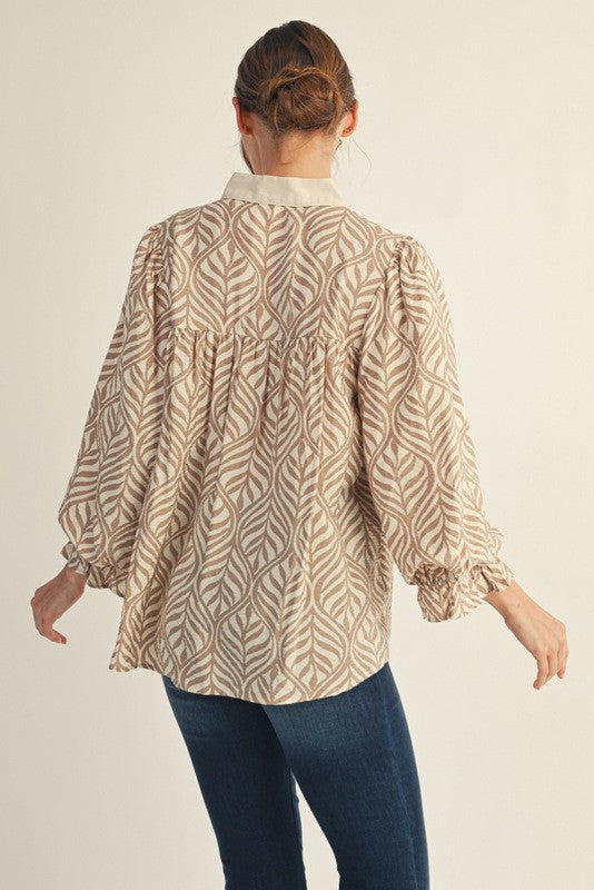 V-Neck Blouse W/ Ruffled Cuff