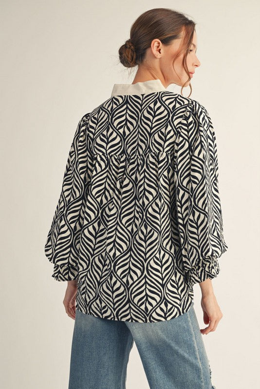 V-Neck Blouse W/ Ruffled Cuff