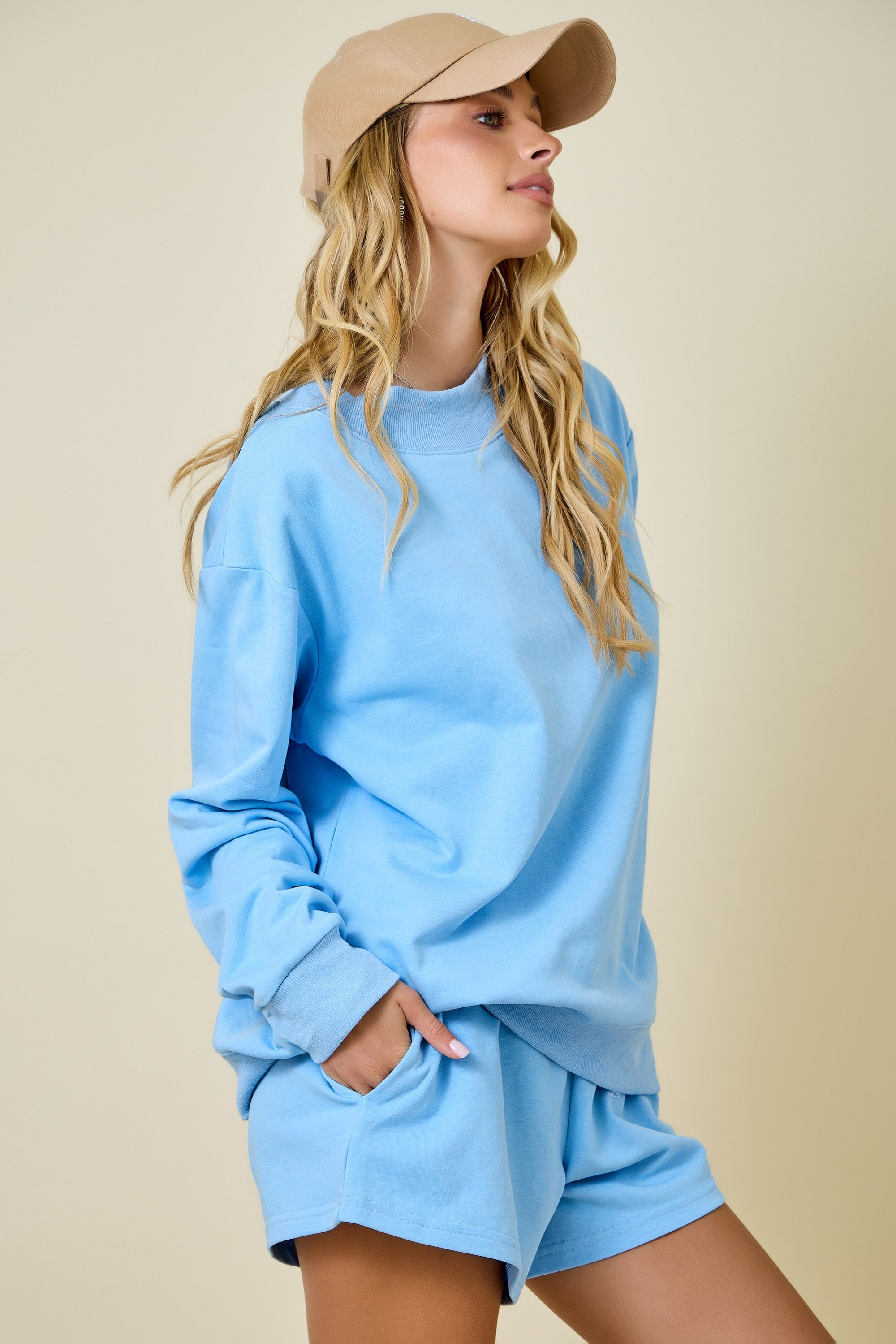 Mock Neck Terry Sweatshirt W/ Neck Band