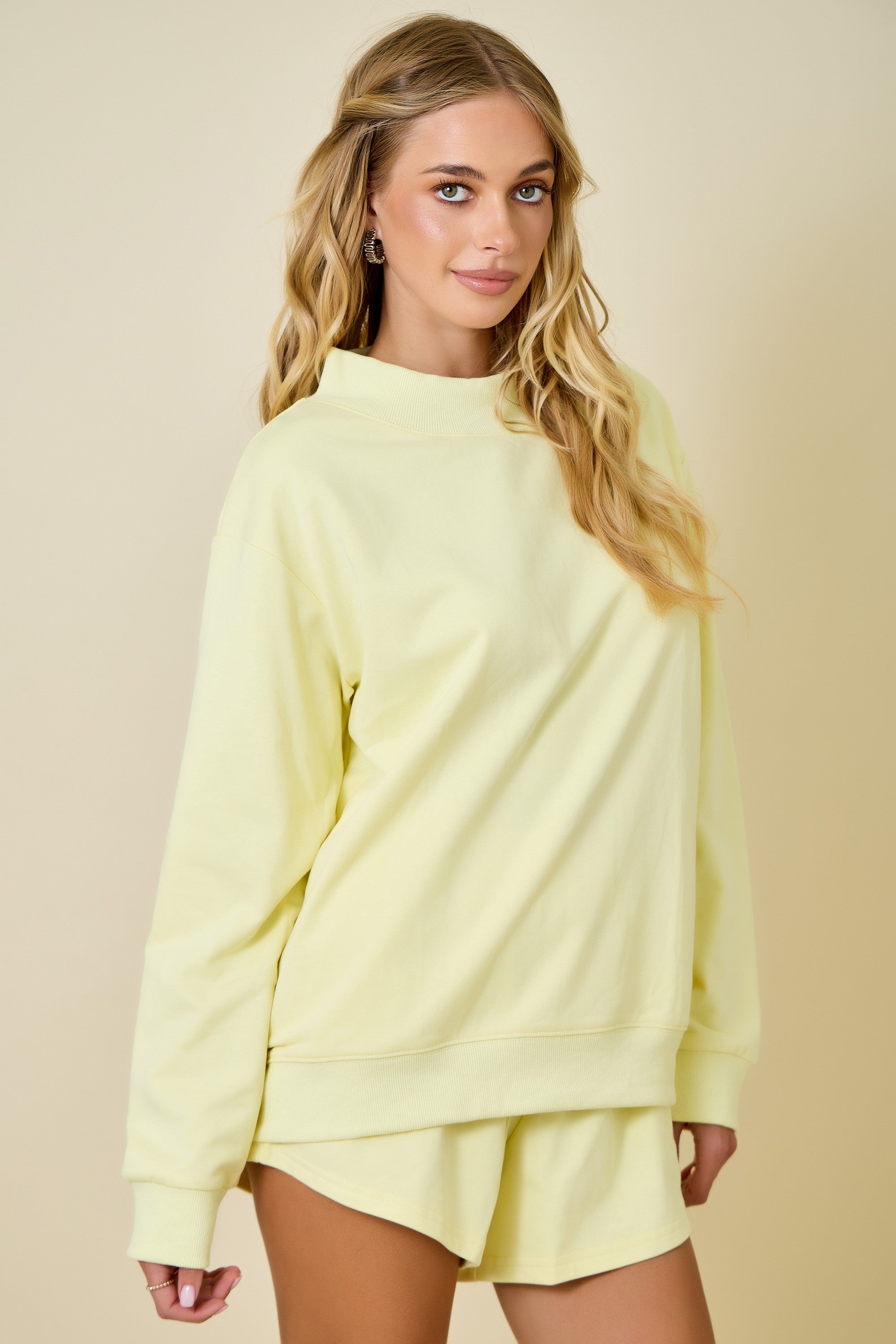 Mock Neck Terry Sweatshirt W/ Neck Band