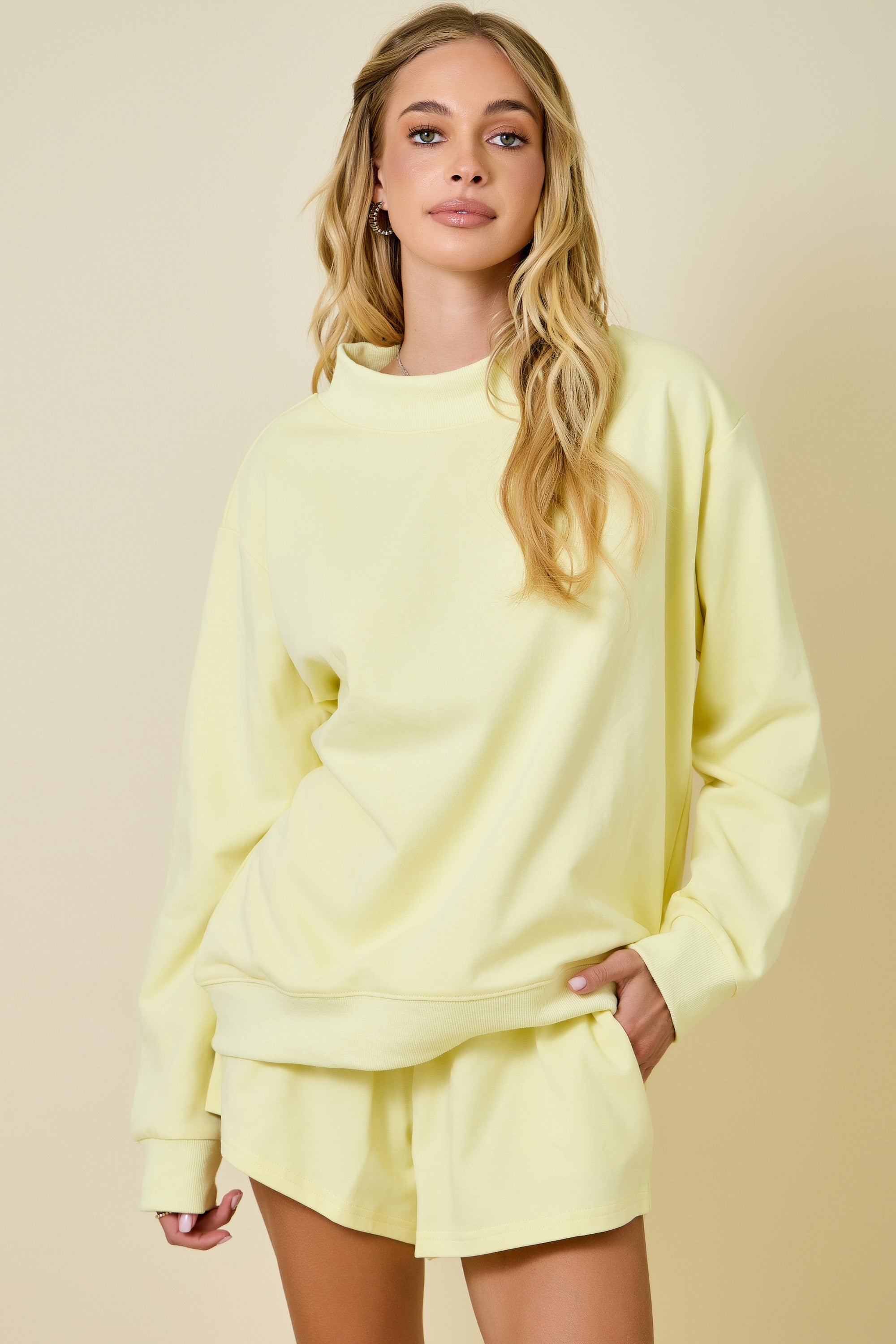 Mock Neck Terry Sweatshirt W/ Neck Band