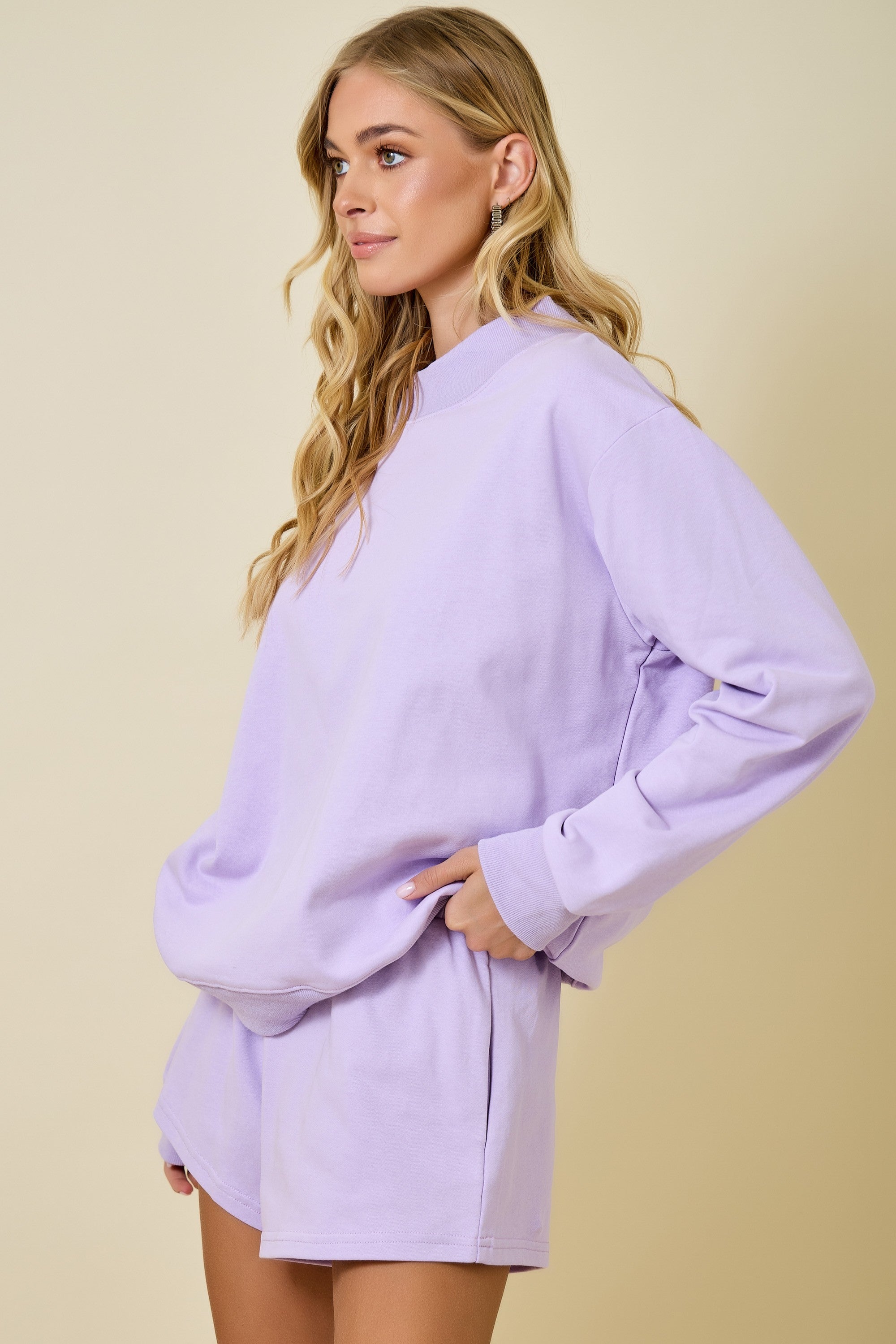 Mock Neck Terry Sweatshirt W/ Neck Band