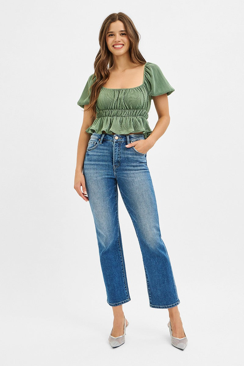 Risen TC-High Rise Crop Straight Jeans