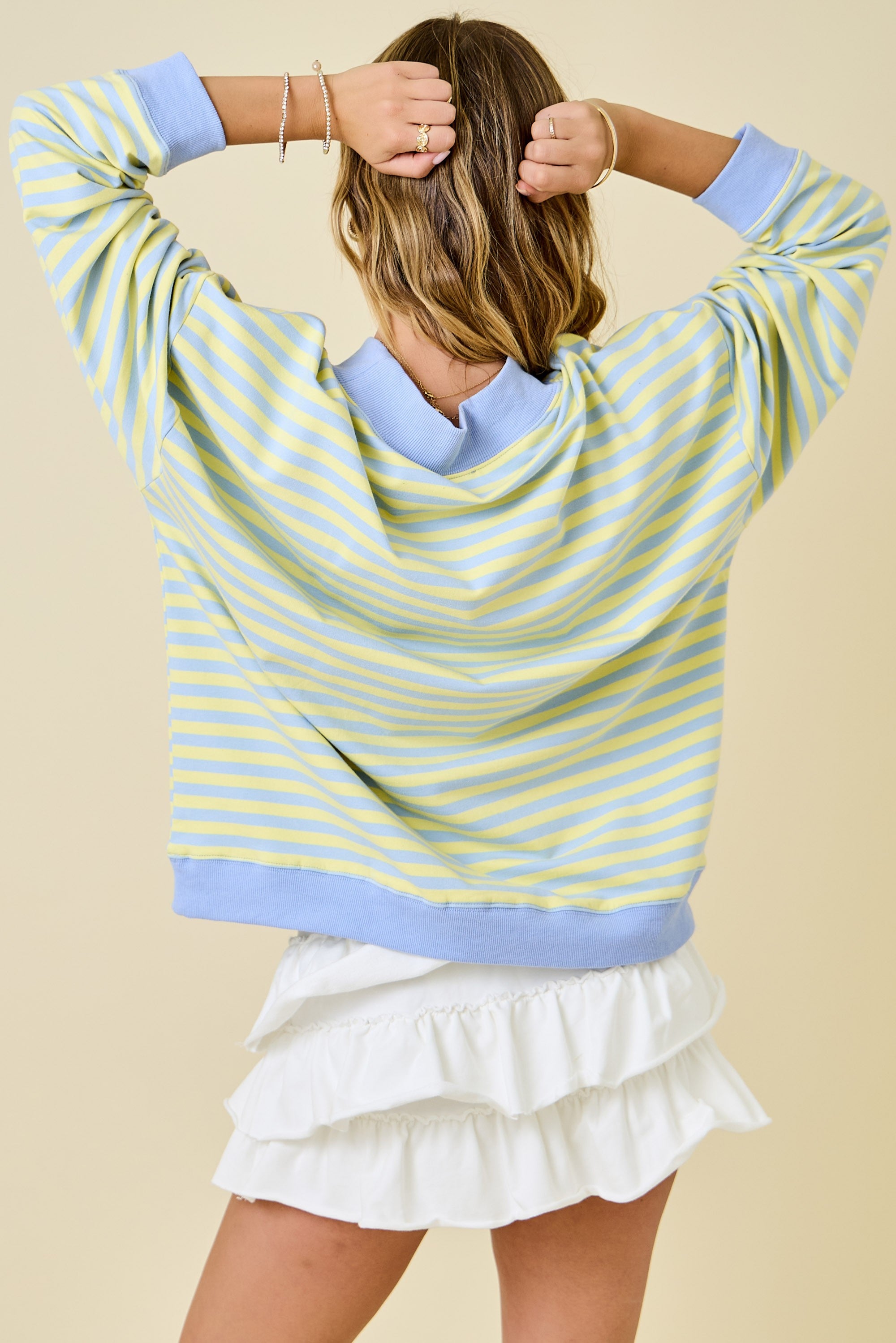 Mock Neck Striped Terry Lounge Sweatshirt