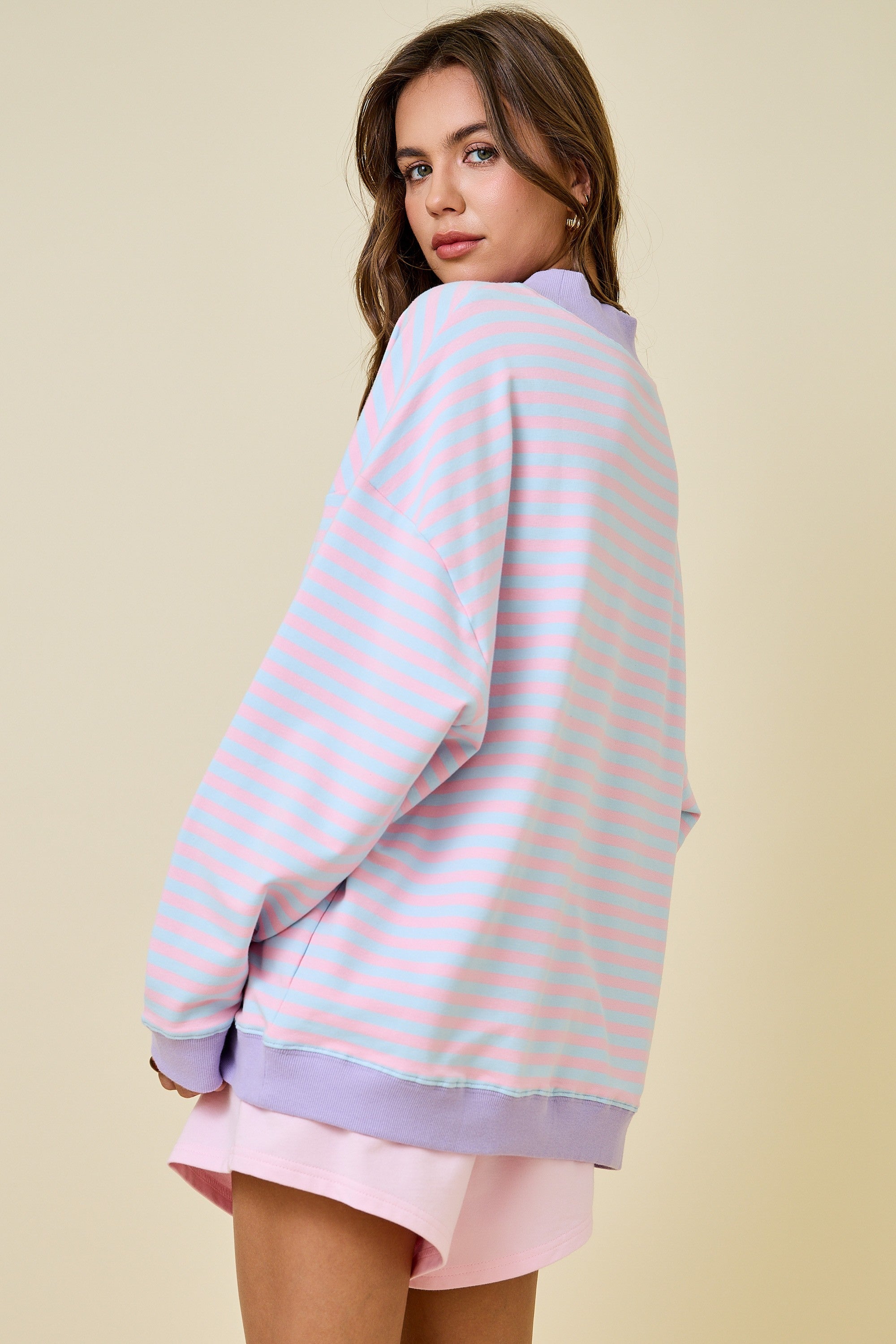 Mock Neck Striped Terry Lounge Sweatshirt