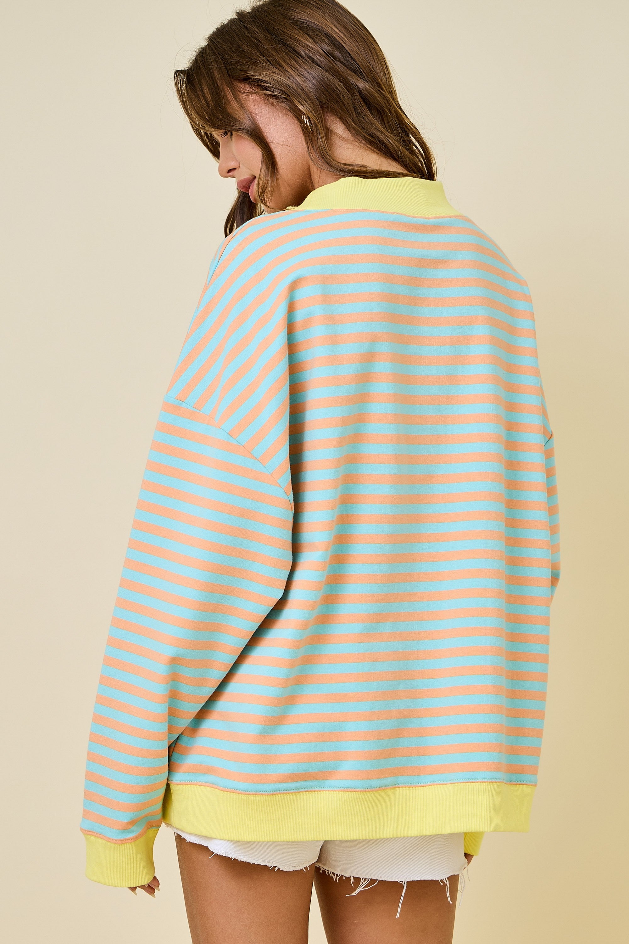 Mock Neck Striped Terry Lounge Sweatshirt