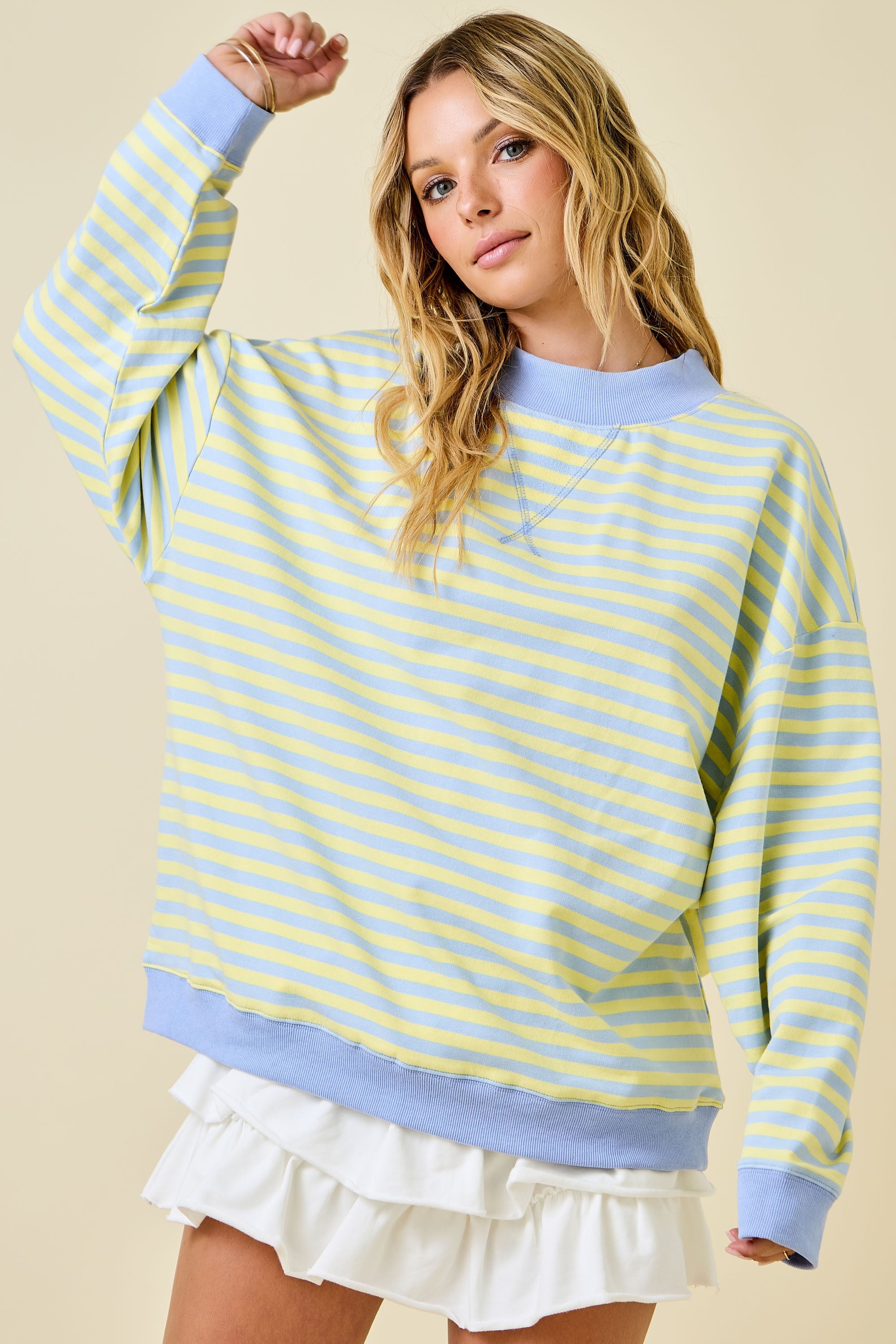 Mock Neck Striped Terry Lounge Sweatshirt