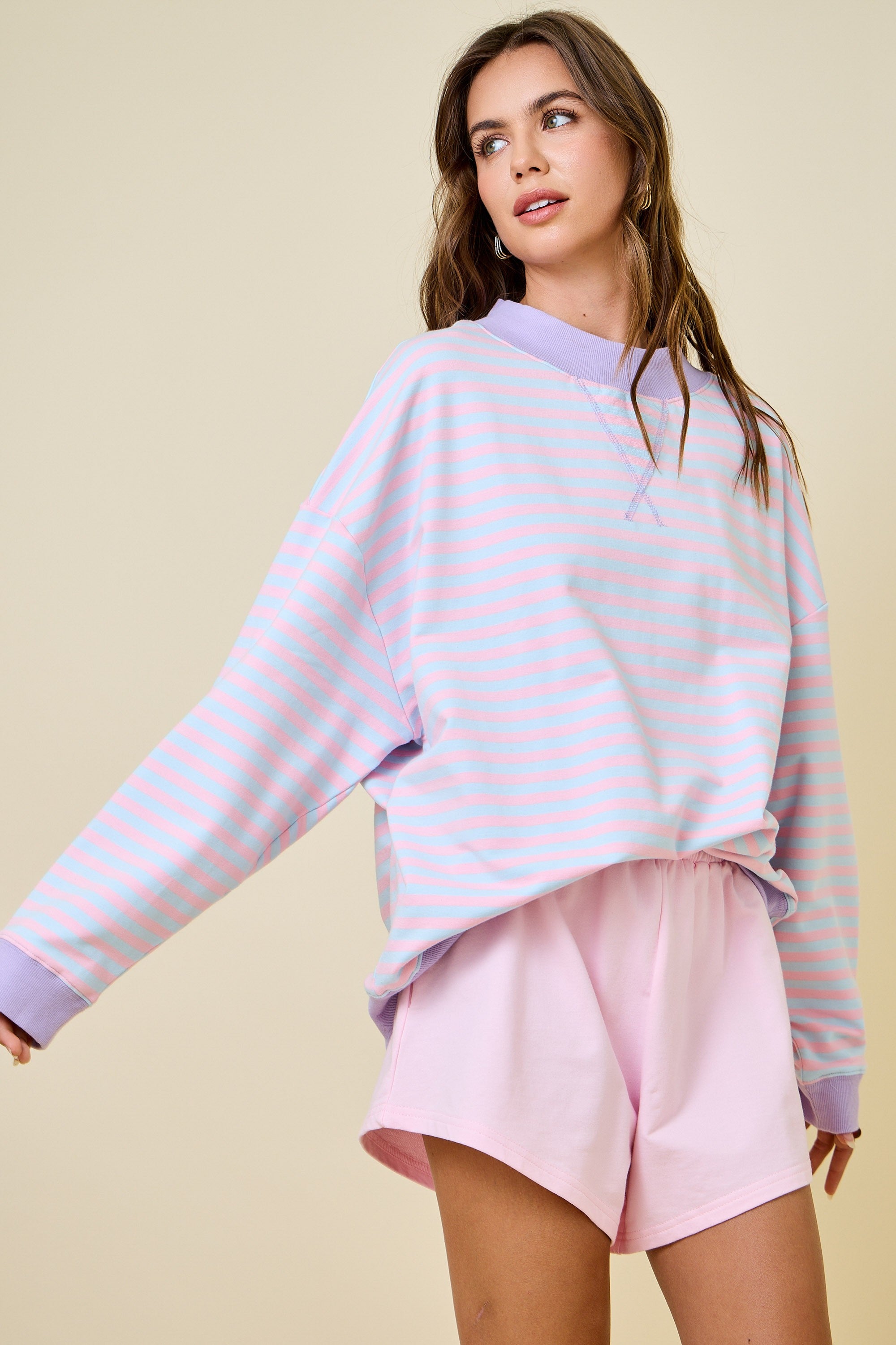 Mock Neck Striped Terry Lounge Sweatshirt