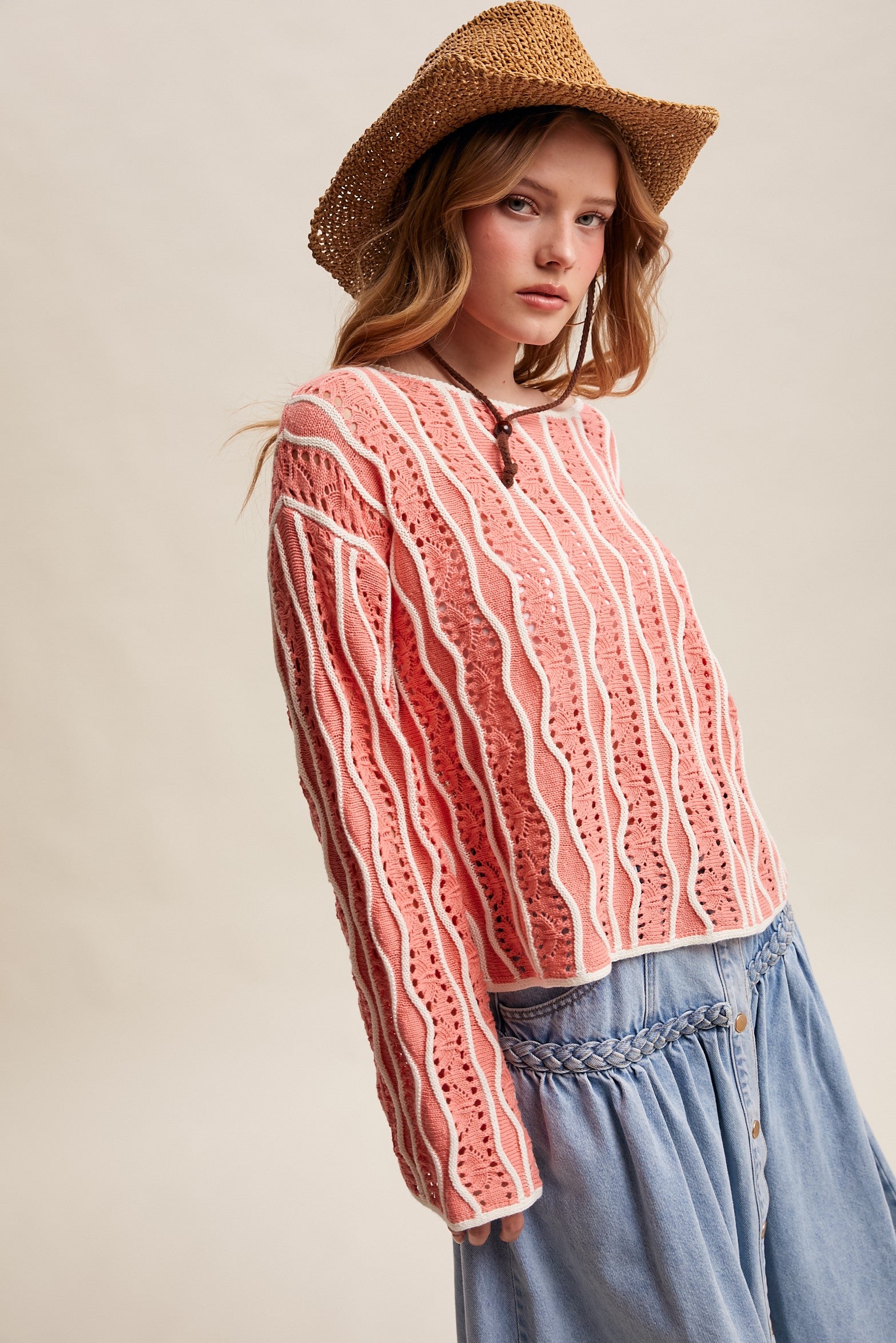 Swirly Striped Flare Knit Sweater