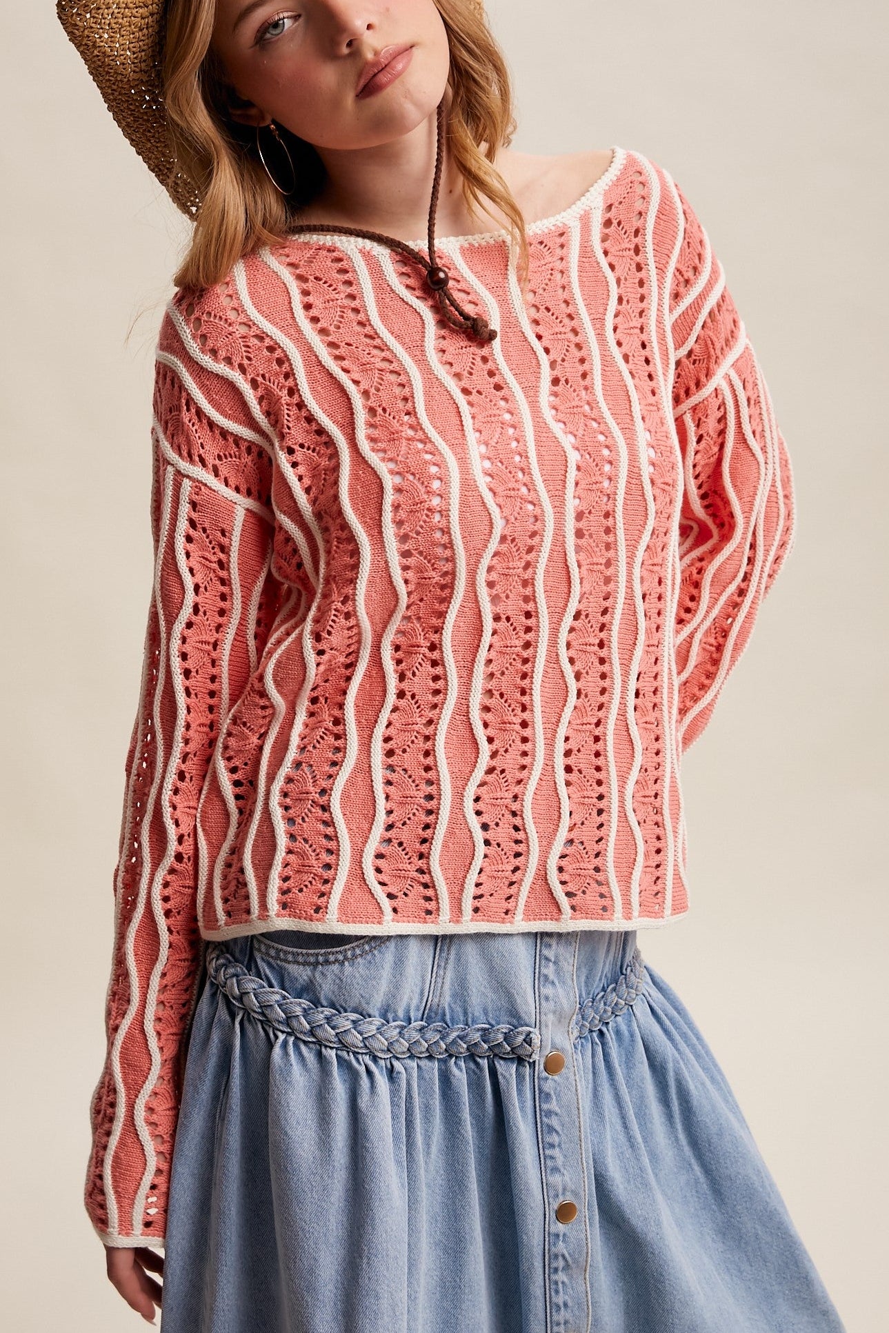 Swirly Striped Flare Knit Sweater