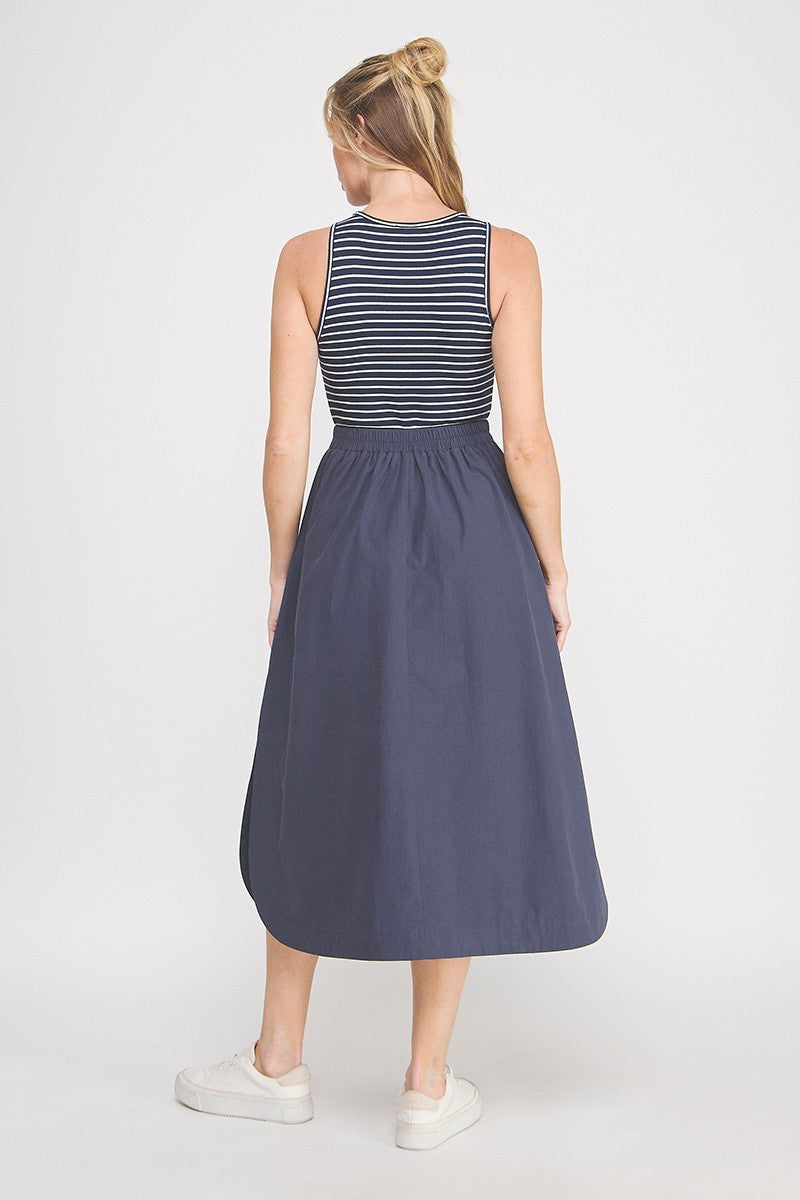 Striped Top W/ Elastic Waist Midi Dress