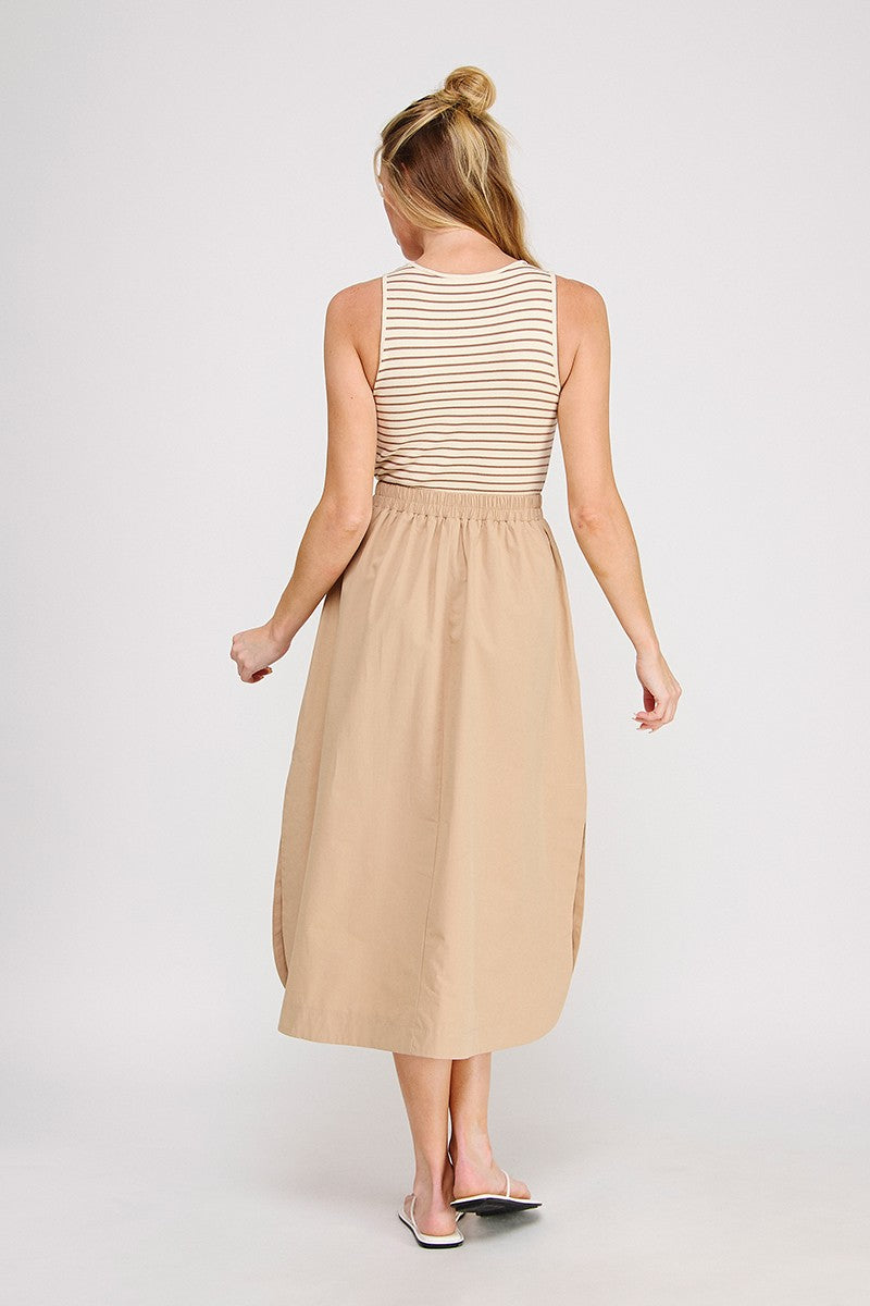 Striped Top W/ Elastic Waist Midi Dress