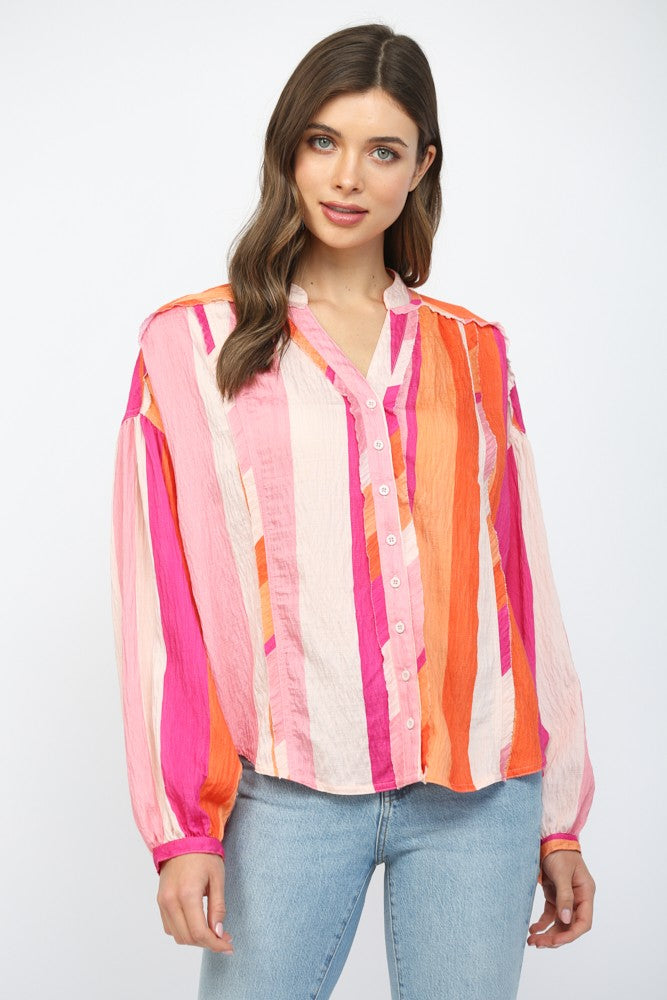 Boxy Button-Down Striped Shirt