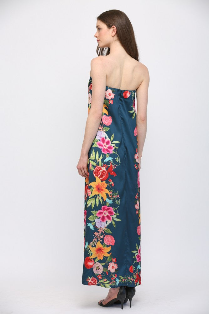 Botanical Border Strapless Maxi Dress