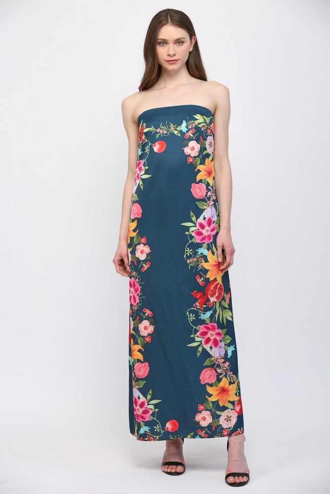 Botanical Border Strapless Maxi Dress