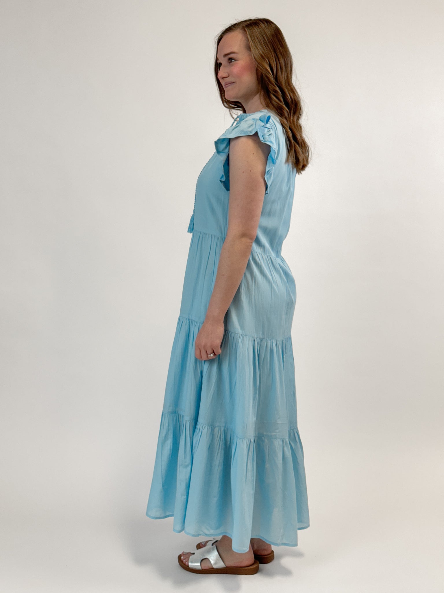 Blue Maxi Dress w/ Ruffle Sleeves