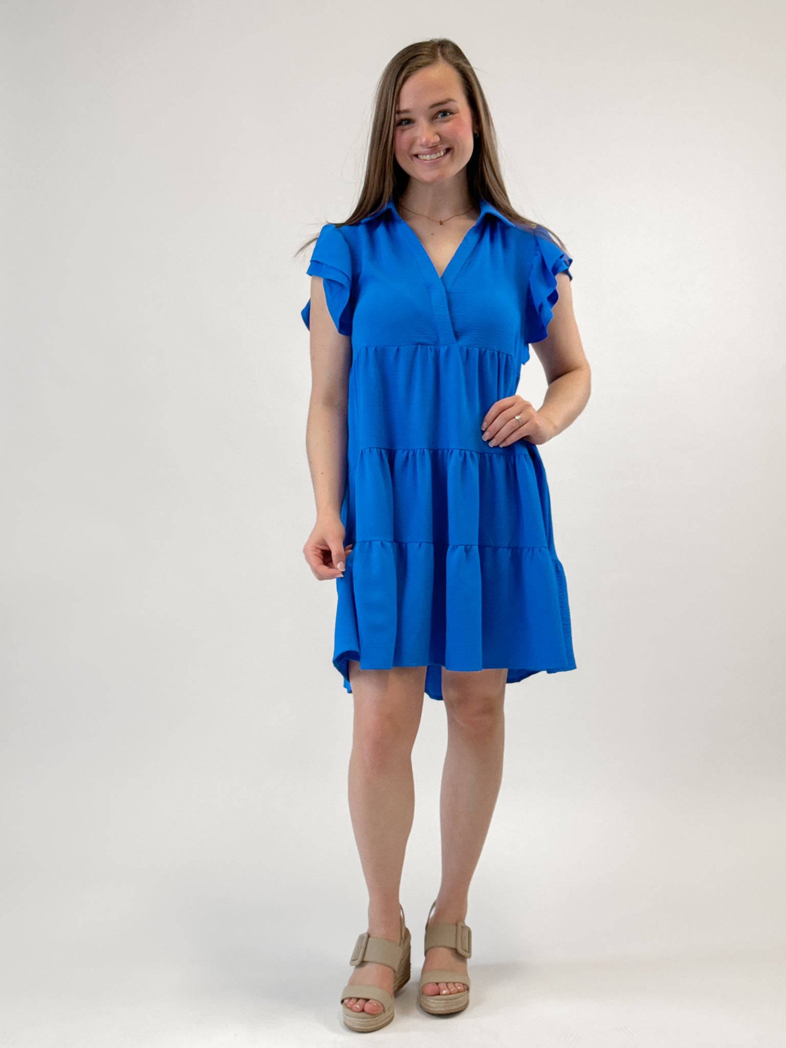 Cobalt Flutter Sleeve Dress