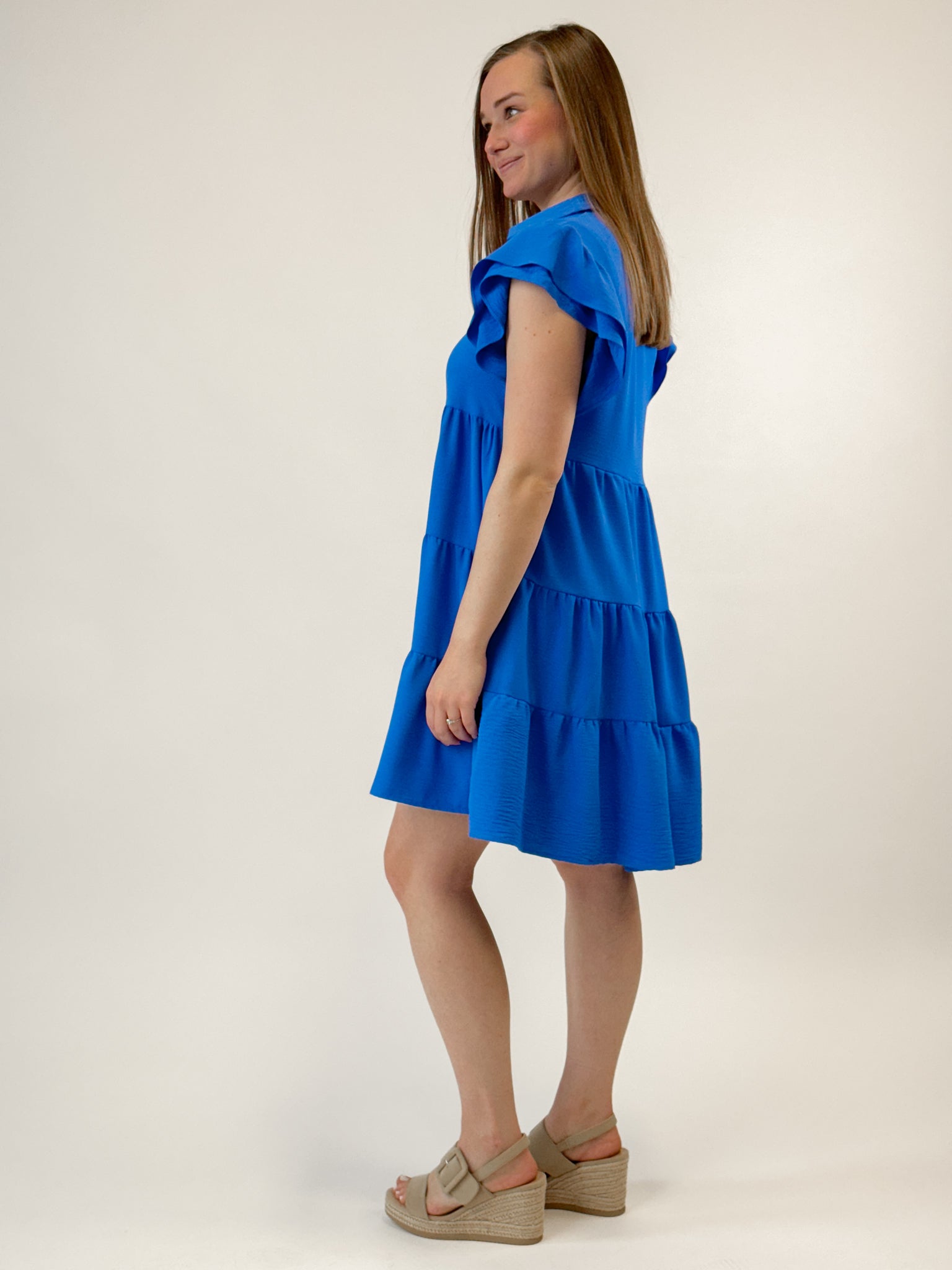 Cobalt Flutter Sleeve Dress