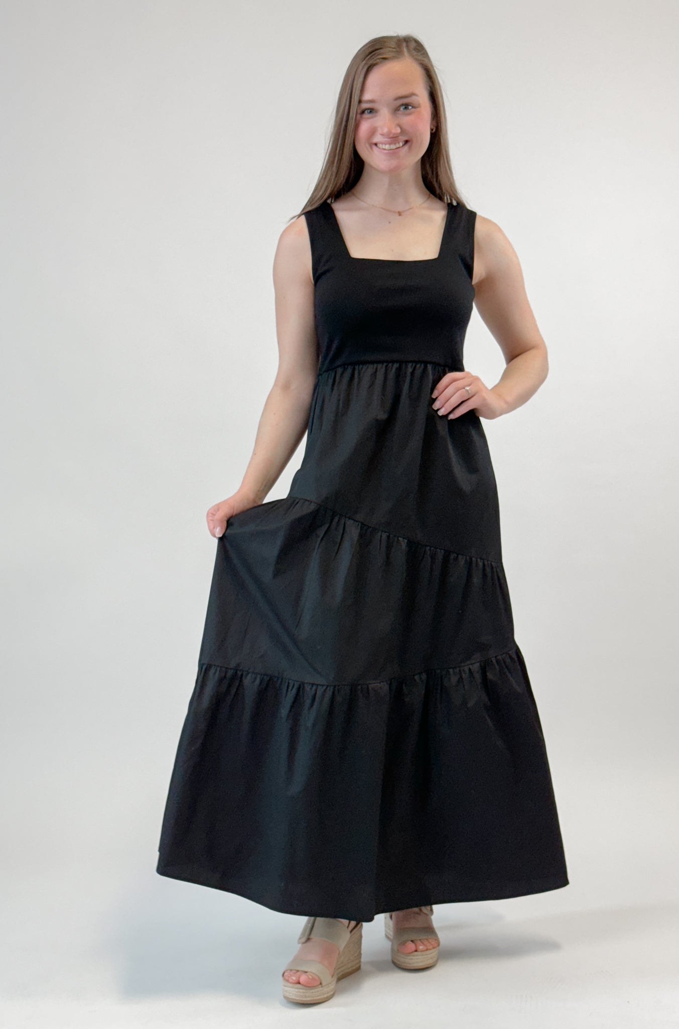 Square Neck Maxi Dress - Black
