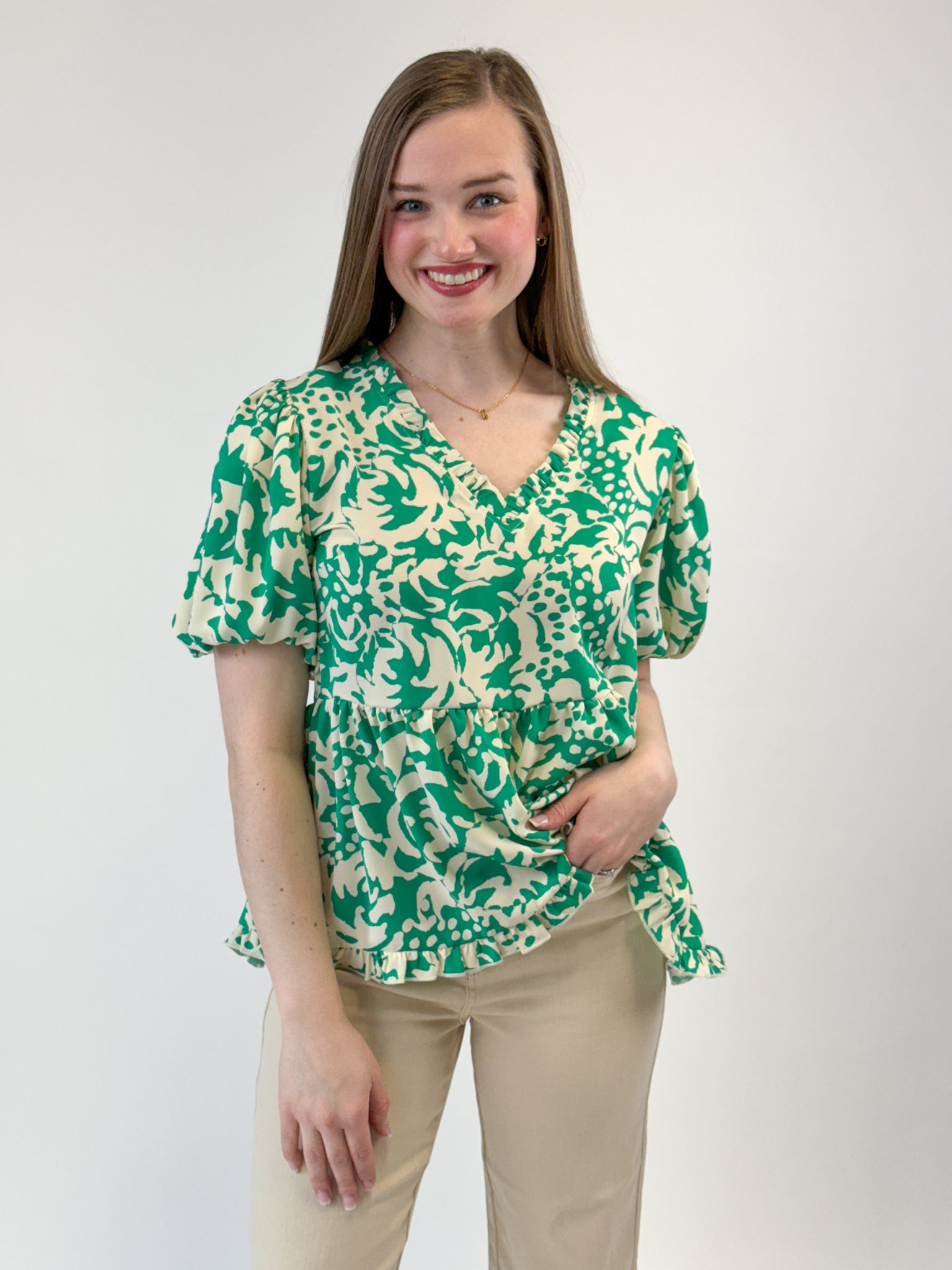 Emerald Green Floral Blouse