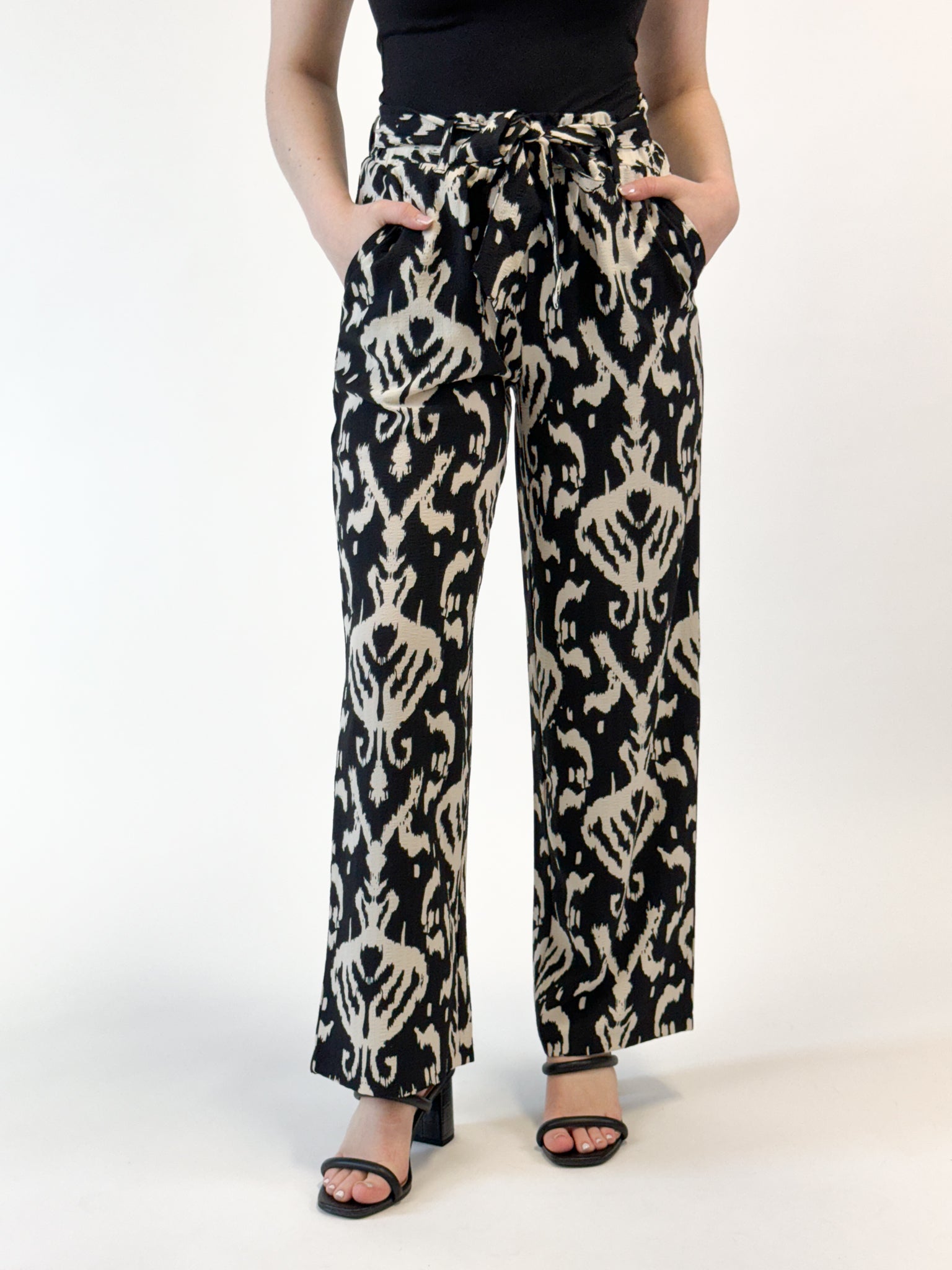 Tribal Printed Pull-On Belted Pants